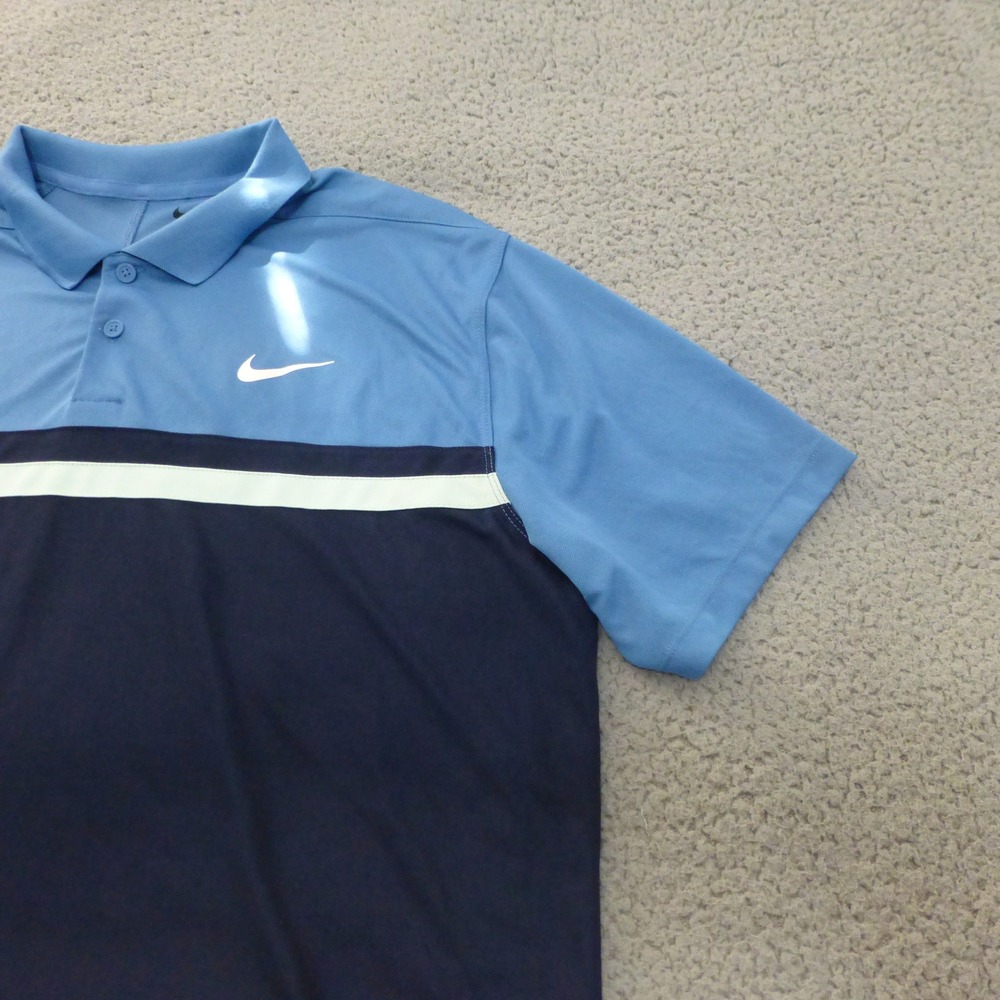 Nike Shirt Mens Large Golf Polo Dri Fit Blue Stripe Short Sleeve Collared - Picture 4 of 12